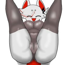 cheeky closed_eyes female female_only furry furry_only gray_skin happy kit_community lying lying_on_back not_ai_generated open_legs red_skin simple_background smile solo solo_female watermark wolf