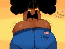 1girls aged_up artist_name artstyle_imitation back_view big_ass big_butt black_clothing black_hair blue_pants colored commission condom_box dark-skinned_female disney disney_channel gigantic_ass gigantic_butt huge_ass huge_butt i_needlife3_(artist) lunella_lafayette marvel marvel_comics moon_girl_and_devil_dinosaur questioning self_upload shortstack simple_background solo_female thick_ass thick_butt thick_thighs thigh_clothes