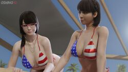 2girls 3d asian_female beach bikini blender blender_cycles clothed_female female_only flag_bikini flag_print glasses koyuki_(ryuu_ga_gotoku) like_a_dragon_(series) oshino3d ryuu_ga_gotoku tagme usa_bikini yakuza_(series) yuki_(ryuu_ga_gotoku)