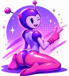 ai_generated alien alien_girl antennae ass gloves nebula_(naq) nebula_and_quasar purple_body purple_skin purple_suit wink winking_at_viewer