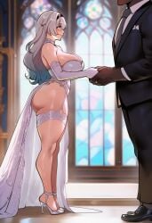 1boy 1girl1boy 1girls ai_generated big_ass big_breasts cheating cheating_wife dark-skinned_male dat_ass firefly_(honkai:_star_rail) honkai:_star_rail huge_ass huge_breasts imminent_sex interracial kara_(artist) large_ass light-skinned_female netorare ntr open_clothes voluptuous voluptuous_female wedding wedding_dress