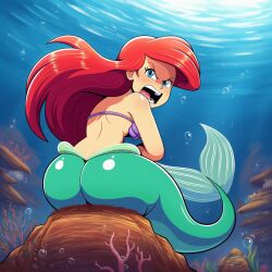 1girls ai_generated angry angry_expression angry_face ariel ariel_(the_little_mermaid) blue-eyed_female blue_eyes blue_eyes_female female female_only light-skinned_female light_skin long-haired_female long_hair long_red_hair looking_back mermaid mermaid_ass mermaid_girl mermaid_tail mouth_open novelai open_mouth red-haired_female red_hair sitting sitting_on_rock solo solo_female teeth teeth_showing the_little_mermaid tongue underwater yelling
