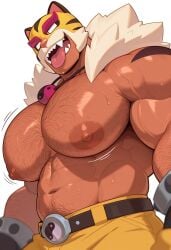 ai_generated bara beefy brawl_stars el_primo_(brawl_stars) el_tigro hairy_male huge_pecs muscular_male sweaty