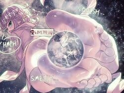 1girls ass death_count destruction earth feet foot_fetish giantess green_eyes moon one-punch_man opclll planet smell soles space tatsumaki thighs toes