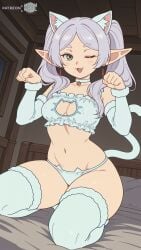 ai_assisted ai_generated breasts cat_ears cat_girl cat_lingerie cat_tail catgirl curvy curvy_body curvy_female elf elf_ears elf_female elf_girl female female_focus female_only frieren frieren_beyond_journey's_end green_eyes kneeling lingerie long_ears looking_at_viewer medium_breasts moonwool_branch one_eye_closed open_mouth pointy_ears pose posing seductive seductive_eyes seductive_look seductive_mouth seductive_pose seductive_smile silver_hair smile smiling solo solo_female solo_focus sousou_no_frieren thick_ass thick_thighs thighhighs thighs twintails uncensored white_hair