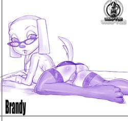 anthro ass brandy_&_mr_whiskers brandy_harrington canine clothes disney disney_channel dog eyewear female female_only fur furry furry_ass furry_tail glasses looking_back lying mammal monochrome on_front pussy raised_tail solo tagme tail toon_disney vamptod