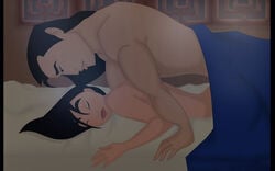 accurate_art_style bed black_hair disney disney_princess fa_mulan female hair human in_bed li_shang littlemissmulan2011 male mulan nude side_view straight