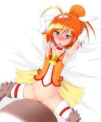 blush clothed_sex clothing cure_sunny flat_chest hino_akane magical_girl orange_hair precure pretty_cure red_eyes smile_precure stockings tunaken