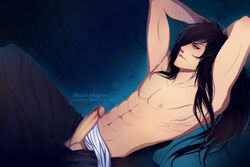 1boy akubaka black_hair bleach erection ichigo_kurosaki male male_only penis solo tagme topless uncensored