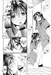 2003 2girls aoi_futaba censored comic doujinshi english_text fellatio futanari greyscale intersex monochrome oral sweat taiho_shichauzo takahashi_kobato text yoriko_nikaido