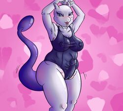 anthro blush bulge clothes color front_view futanari herm intersex intersex_only mewtwo pokemon pokemon_(species) quagsire_(artist) raised_tail solo tagme tail