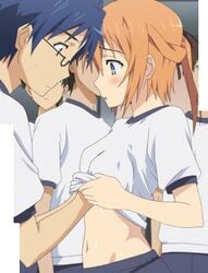 blushing feel. glasses gym_uniform mayo_chiki! orange_hair pointy_chin sakamachi_kinjirou screenshot subaru_konoe tagme undressing