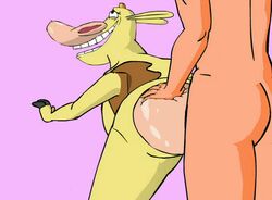 anal_sex animated anthro ass bovine breasts cartoon_network cow_(character) cow_and_chicken cum_in_ass doggy_style eevo furry furry_ass gif human_on_anthro nipples penis pussy sex swinging_breasts