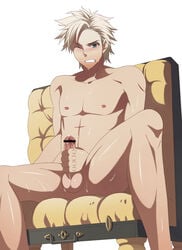 axis_powers_hetalia brown_hair denmark_(hetalia) masturbation nipples nude penis solo wince