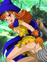 1girls alena_(dq4) blush bondage censored clothed_sex clothing dragon_quest dragon_quest_iv dress female girl_on_top sakura_hiiro small_breasts tagme torn_clothes