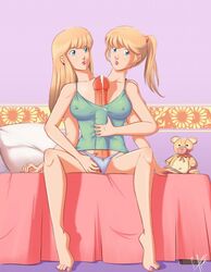 2_heads 2girls access accessworld barefoot blonde blonde_futa blonde_futanari blonde_hair blonde_hair_futa blue_eyes blush breasts conjoined cum cum_in_mouth earrings erection feet futanari intersex large_penis looking_at_viewer masturbation multi_arm multi_head multi_limb multiple_girls nipples panties penis ponytail pussy tied_hair toenail_polish toenails toes undershirt what