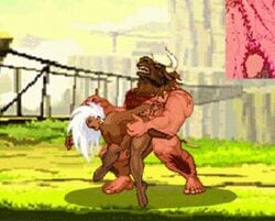 animated dark-skinned_female dark_skin m.u.g.e.n male marvel marvel_comics minotaur_(mugen) ororo_munroe pixel_art sex storm_(x-men) straight x-men