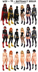 3d barbara_gordon batgirl batgirl_(cassandra_cain) batman_(series) batwoman black_bat black_canary cassandra_cain catwoman clothing dc dc_comics dinah_lance female female_only footwear green_arrow_(series) helena_bertinelli huntress_(dc) kate_kane orphan_(dc) petercotton pubic_hair selina_kyle