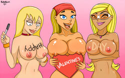 3girls areola big_breasts bimbo blonde_hair blue_eyes body_blush breast_fondling breast_grab breast_squeeze breasts busty crossover dakota_(tdi) english_text family_guy female hair human human_only humanoid jillian_russell-wilcox large_breasts lindsay_(tdi) long_hair mrbooblover multiple_girls nipples teeth text total_drama:_revenge_of_the_island total_drama_island valentine