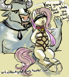 bcs equine female fluttershy_(mlp) friendship_is_magic horse iron_will_(mlp) male minotaur my_little_pony pegasus pony smooth_skin