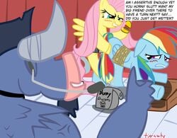 burger eating equine femdom femsub fluttershy_(mlp) food friendship_is_magic grin horse iron_will_(mlp) minotaur my_little_pony pegasus pony rainbow_dash_(mlp) smile smooth_skin thumbs_up tiarawhy