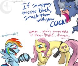 equine female fluttershy_(mlp) friendship_is_magic horse iron_will_(mlp) male minotaur my_little_pony pegasus pony rainbow_dash_(mlp) smooth_skin strap-on