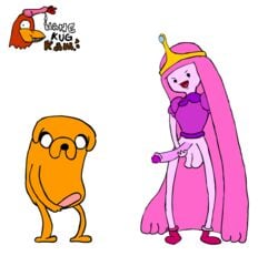 1boy 1futa 2d_animation adventure_time animated animated_gif anthro dog evil_smile futa_with_male futanari hanekugkam intersex jake_the_dog masturbation pink_body pink_hair pink_skin princess_bubblegum shoes signature watermark white_background