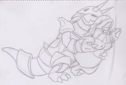 aggron artist_request breasts female horns insertion interspecies kangaskhan male monochrome nintendo nipples nude penis pokemon pokemon_(species) sex side_view source_request straight tagme year_request