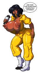 1girls april_o'neil april_o'neil_(tmnt_1987) areola boots breasts cleavage dark-skinned_female dark_hair dark_skin demien erect_nipples female female_only huge_breasts human jumpsuit microphone nipples solo speech_bubble tagme teenage_mutant_ninja_turtles text tmnt_1987 transparent_background voluptuous