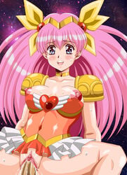 artist_request bottomless breasts censored dress female happy happy_sex long_hair magical_girl momoko_hanasaki nipples pink_hair sex smile straddle sweat unseen_male_face vaginal_penetration wedding_peach wedding_peach_(character)