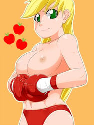 1girls alternate_version_available applejack_(mlp) apples blonde_hair boxing boxing_gloves breasts erect_nipples female female_only freckles friendship_is_magic gloves green_eyes human light-skinned_female light_skin lips long_hair looking_at_viewer mostly_nude my_little_pony nipples orange_background pale-skinned_female pale_skin panties pugilismx red_boxing_gloves red_gloves red_panties simple_background smile smooth_skin solo topless topless_boxing wide_hips