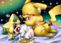 blush box_xod color female feral fur insertion interspecies jirachi kurobedamu male nintendo nude penis pikachu pokemon pokemon_(species) sex side_view straight tagme vulva