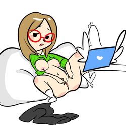 1girls anus ass blush clothing fingering glasses mandingo masturbation mob_face nikki_(swapnote) nintendo nude pussy simple_background sketch solo spread_legs swapnote white_background