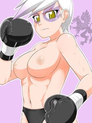 1girls black_boxing_gloves black_gloves black_panties boxing boxing_gloves breasts face_markings female female_only friendship_is_magic gilda gilda_(mlp) gloves human light-skinned_female light_skin lips looking_at_viewer my_little_pony nipples pale-skinned_female pale_skin panties pugilismx purple_background short_hair simple_background smooth_skin solo topless topless_boxing white_hair wide_hips yellow_eyes