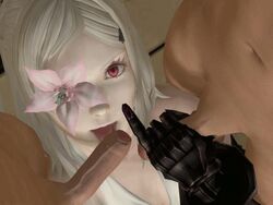 3d animated drag-on_dragoon drag-on_dragoon_3 drakengard drakengard_3 esk eye_contact fellatio handjob licking long_hair oral pale_skin pink_eyes source_filmmaker tongue tongue_out white_hair zero zero_(drag-on_dragoon) zero_(drakengard)