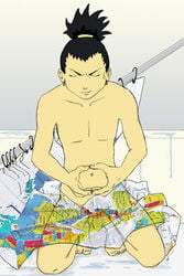 artist_request lowres male_only nara_shikamaru naruto nude penis shower_curtain straight_hair sweat