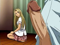 big_penis bimbo blonde_hair cap clothing erection female foxy_nudes ganguro gyaru imminent_rape lowres male marude_damesuke mayumi_wakabayashi penis plaid_skirt skirt uncensored