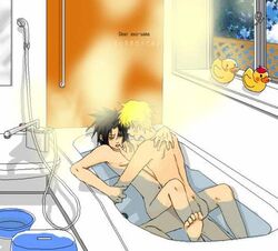 2boys anal artist_request bath gay human jpeg_artifacts lowres male male_only multiple_males naruto rubber_duck sasuke_uchiha sex straight_hair uzumaki_naruto water yaoi