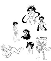 2boys 4girls artist_request black_hair black_lips breasts clitoris_piercing closed_eyes clothing dialogue dirk_strider eyebrow_piercing facial_hair fangs feferi_peixes fins goggles homestuck horns karkat_vantas licking_lips long_hair meenah_peixes monochrome ms_paint_adventures multiple_girls naked navel_piercing necklace nepeta_leijon nipple_piercing nipples piercing pussy roxy_lalonde shirt_lift short_hair smile sunglasses text troll uncensored weapon weed white_background white_hair white_skin