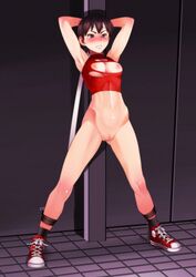 1girls 4st_injection breasts brown_hair female female_only pole pussy sakura_kasugano shoes short_hair solo solo_female street_fighter tagme vagina