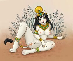 1girls anthro breasts chastity chastity_piercing ear_piercing ear_ring egyptian felid female female_chastity female_only katilina_(artist) lion mammal pantherine piercing ring solo