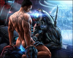 2boys anal_masturbation anal_penetration anal_sex bara black_hair commander_shepard cum cum_in_ass delta2094 erect_nipples erection gay geth handjob holding_penis legion legion_(mass_effect) male male/male male_only maleshep mass_effect multiple_males muscles penis robot sitting_on_penis tagme yaoi