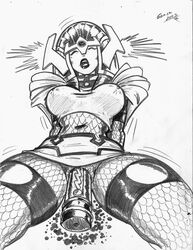 1girls 2003 barda_free big_barda dc dc_comics dildo female female_only grey_phantom mega-rod mister_miracle_(series) monochrome solo