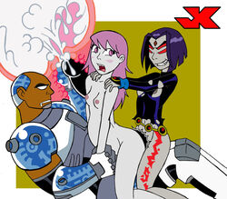 1boy 2girls anal cum cum_inflation cyborg_(dc) dark-skinned_male dark_skin dc dc_comics female forced inflation interracial jinx_(dc) jk male multiple_girls pregnant rachel_roth rape raven_(dc) teen_titans