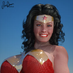 1girls 3d actress amazon black_hair blue_eyes breasts celebrity dc dc_comics diana_prince female female_only huge_breasts justice_league large_breasts long_hair lynda_carter scatwoman smile solo tiara wonder_woman wonder_woman_(1975) wonder_woman_(lynda_carter) wonder_woman_(series)