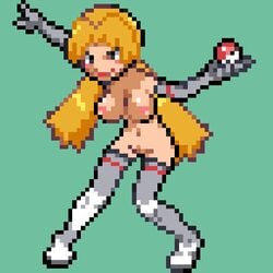 boots cassidy_(pokemon) dodododo female female_only green_background human npc_trainer pixel_art pokemon solo sprite team_rocket thigh_boots