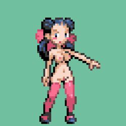 00s 1girls breasts brown_hair dodododo female flat_shoes flats functionally_nude_female green_background gym_leader hairbow human human_only light-skinned_female light_skin long_hair mary_janes nintendo nude nude_female pixel_art pokemon pokemon_rse roxanne_(pokemon) sprite tied_hair twintails