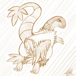 archeops back_view female female_only feral kneeling monochrome nude pokemon solo tagme vulva