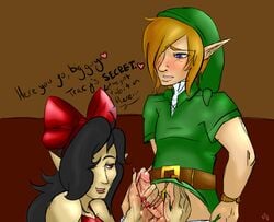 black_hair crazy_tracy english_text handjob kamikitty link link's_awakening long_hair lotion nail_polish red_eyes red_nails text the_legend_of_zelda