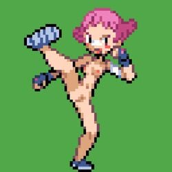 dodododo game_freak green_background human human_only maylene_(pokemon) nintendo pixel_art pokemon pokemon_dppt short_pink_hair source_request sprite